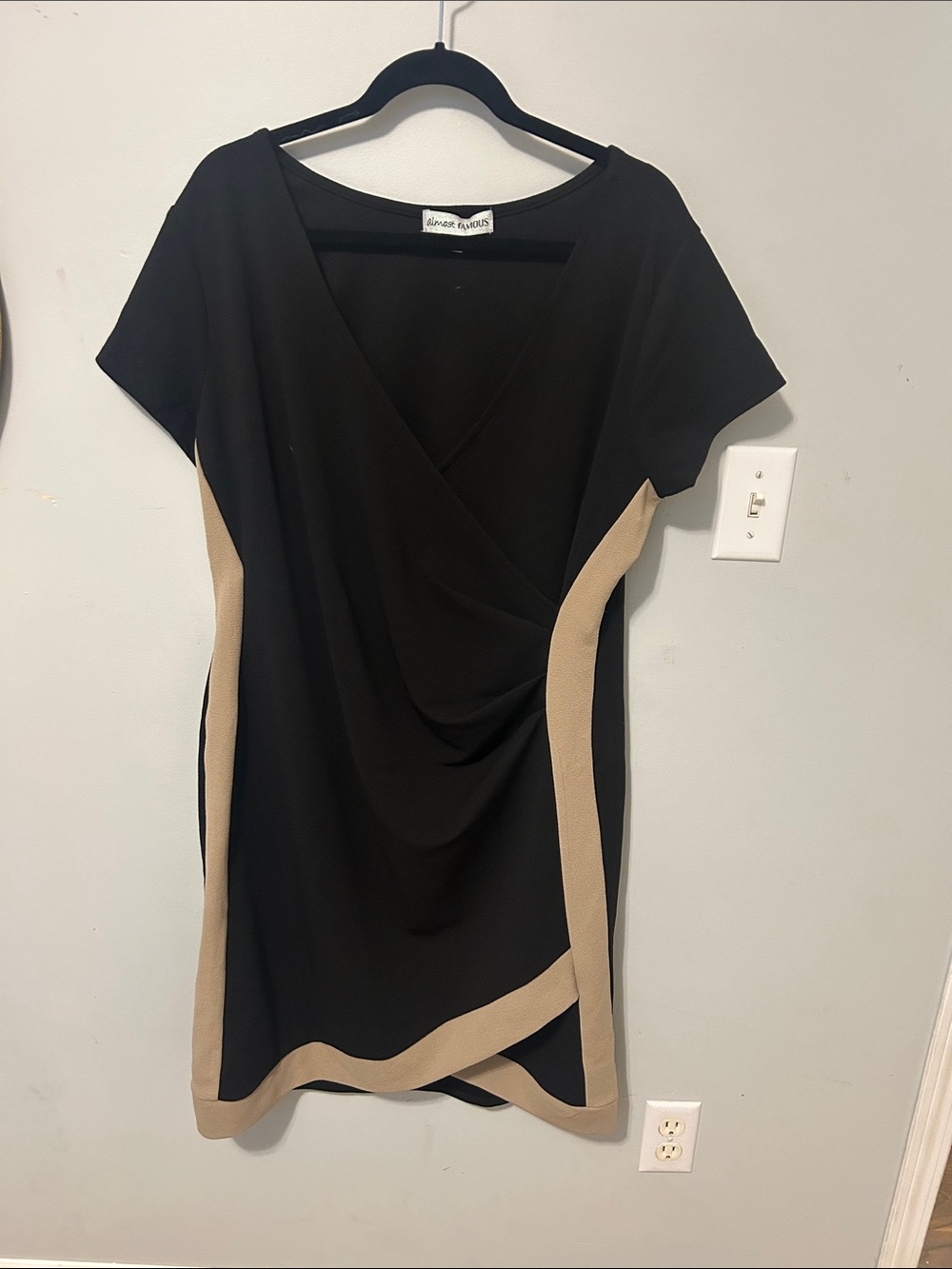 Almost Famous Black Dress with Tan Trim - Short Sleeve